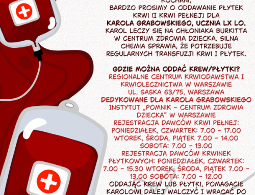 PILNA PROŚBA O POMOC – ZBIÓRKA PŁYTEK KRWI I KRWI PEŁNEJ