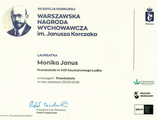 MONIKA JANUS – laureatką Warszawskiej Nagrody Wychowawczej im. Janusza Korczaka