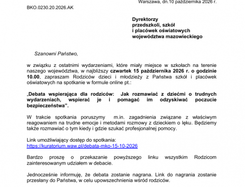Zaproszenie na debatę wspierającą 15 października 2026 r. dla rodziców